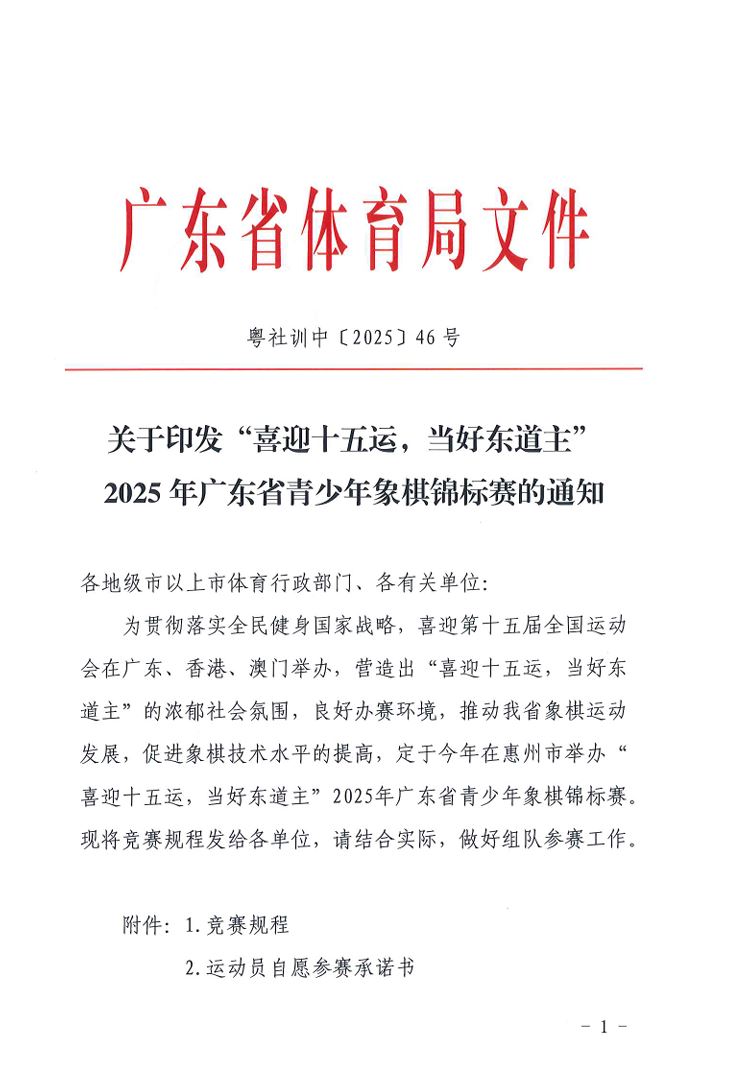 2025年广东省青少年象棋锦标赛竞赛规程